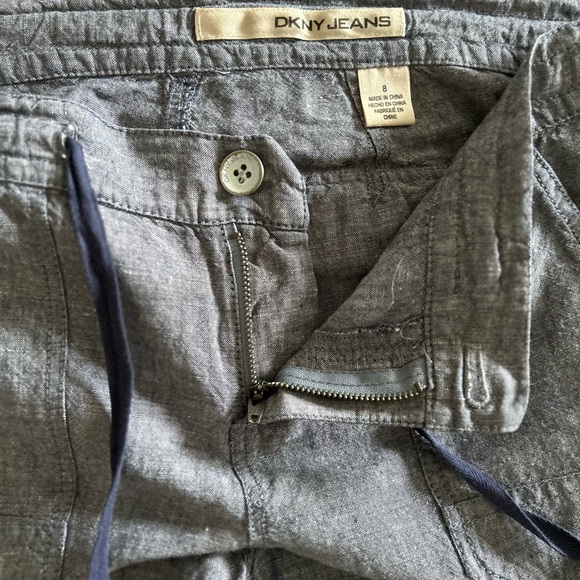 DKNY navy linen blend drawstring adjustable length pants - Picture 5 of 6